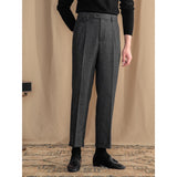 Italian Retro British Style Wool Herringbone Trousers