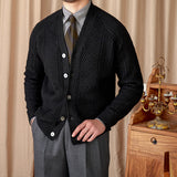 Vintage Wool Jacquard Slim Fit V-Neck Cardigan