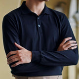 Men's British Slim Lapel Cotton Long Sleeved Polo Shirt