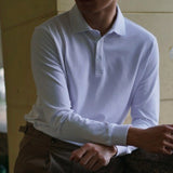 Men's British Slim Lapel Cotton Long Sleeved Polo Shirt