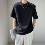 Men's Loose Casual Solid Color Shoulder Pad Short Sleeve Round Neck T-Shirt