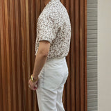 Mens Summer Cuban Collar Retro Short-sleeved Floral Shirt