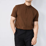 Stand Collar Button Down Short Sleeve Shirt