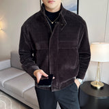 Men's Corduroy Vintage Striped Stand Collar Jacket