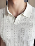 Thin Ice Silk Hollow Knit Polo Shirt