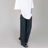 Men's Summer Casual Pants Loose Pleated Wide Leg Straight Drape Elastic Waist Pants