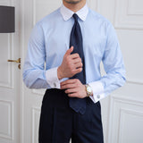 Blue Striped Long Sleeve Shirt French Cufflinks Slim Fit Shirt
