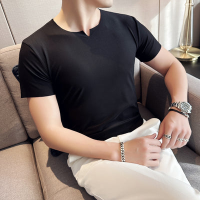 Breathable V-neck Ice Silk Short-sleeved T-shirt