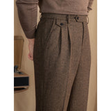 Italian Retro British Style Wool Herringbone Trousers