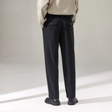 Men's Wide Leg Casual Trousers, British Style Drape Straight Leg Pants with Belt, Loose Fit