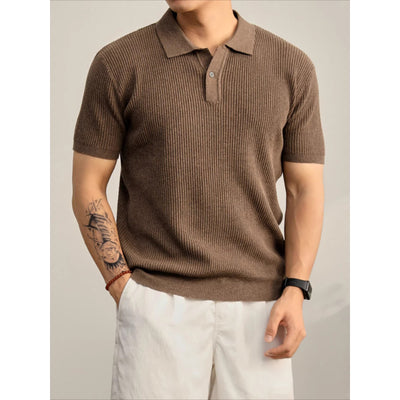 Cooling Ribbed Knit Collared Polo Shirt