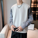 Men's Striped Splicing Sleeves Round Neck Sweatshirt