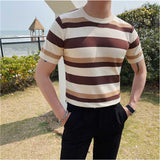 Men's Summer Slim Knit Contrast Stripe T-Shirt