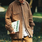 Men's Retro Solid Color Tooling Shirt