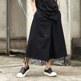 Vintage Cotton And Linen Drawstring Wide-leg Slacks