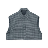 Mens Plaid Vest Classic Cropped Collar Sleeveless Jacket