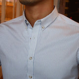 Men's Slim Non-ironing Blue and White Striped Long Sleeve Shirt