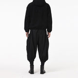 Casual Dark Mid Rise Large Pockets Loose Harem Pants