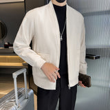 Retro Casual Simple Collarless Long Sleeve Zipper Corduroy Cargo Jacket
