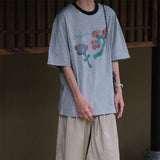 Floral Loose Crew Neck Cotton Short Sleeve T-Shirt