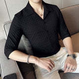 Men's Cuban Collar Business Long Sleeve Plaid Shirt