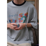 Floral Loose Crew Neck Cotton Short Sleeve T-Shirt