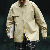 Men's Retro Solid Color Tooling Shirt
