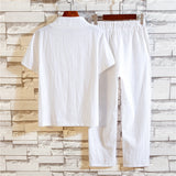 Men's Summer Cotton and Linen Suit Short-sleeved T-shirt and Trousers