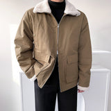 Casual Solid Color Stitching Thick Loose Tooling Jacket