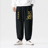 Men's Linen Harem Pants Casual Baggy Cotton Solid Color Loose Frog Button Elastic Waist Pocket