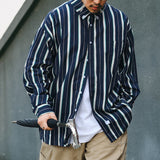 Men's Japanese Retro Striped Long Sleeves Shirt