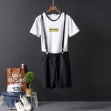 Men's British Casual Black Shorts Suit Pants With Suspenders
