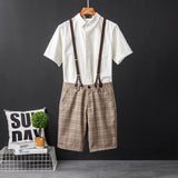 American Vintage Plaid Suit Short Pants With Suspender