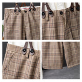 American Vintage Plaid Suit Short Pants With Suspender