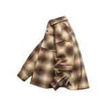 Japanese Retro Loose Lapel Plaid Stitching Shirt