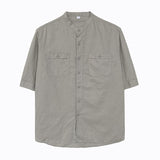Men's Stand Collar Half Sleeve Cotton Linen Shirt White Work Shirts