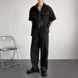Men's British Casual Pleated Suit Retro Short-sleeved Two-piece Suit