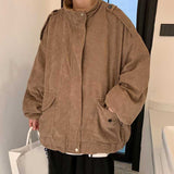 Casual Loose Stand Collar Large Pocket Corduroy Jackets