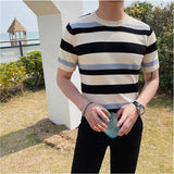 Men's Summer Slim Knit Contrast Stripe T-Shirt