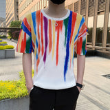 Men's Business Rainbow Stripe Short Sleeve T-Shirt