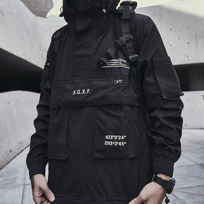 Men's Multi-pocket Hooded Jacket, Casual Utility Parka, Windbreaker Coat, Outdoor Techwear Outerwear