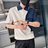 Men's Lapel Collar Contrast Short Sleeve T-Shirt