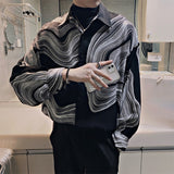 Men's Retro Casual Wavy Long Sleeve Shirt