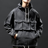 Men American Solid Color Long-Sleeved Hoodie