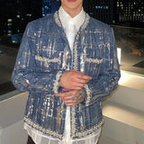 Men's Vintage Casual Beaded Sequin Denim Jacket