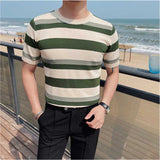 Men's Summer Slim Knit Contrast Stripe T-Shirt