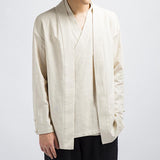 Men's Vintage Solid Color Cotton Linen Fake Two Piece Top
