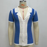 Men Business Summer Stitching Contrast Color Shirt Collar Knitted Top