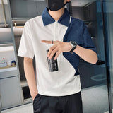 Men's Lapel Collar Contrast Short Sleeve T-Shirt