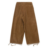 Men Japanese Casual Adjustable Drawstring Straight Wide Leg Corduroy Cargo Pants
